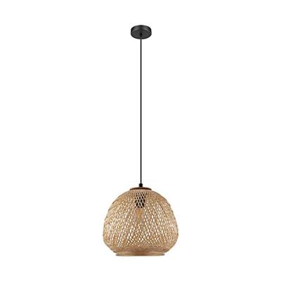 Eglo Dembleby Lampadario, lampada a 1 luce vintage, natura, stile hygge, lampada a sospensione in vimini, lampada da tavolo, lampadario da soggiorno marrone chiaro, acciaio, attacco E27