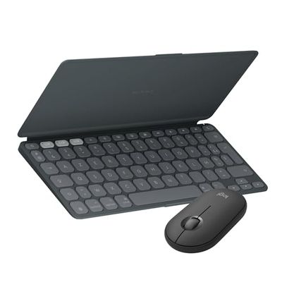 Logitech Keys-to-GO 2, Clavier Bluetooth Portable + Souris Bluetooth Pebble Mouse 2 M350s, Ensemble Clavier et Souris sans Fil léger conçu pour iOS, iPadOS - iPhone/iPad/Mac, FRA AZERTY - Graphite