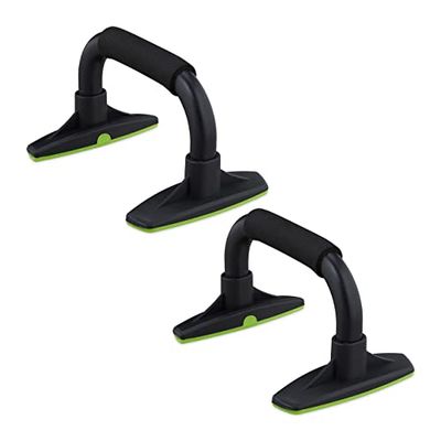 Relaxdays opdruksteun set van 2, anti-slip opdrukbeugels, van kunststof, hulpmiddel voor krachttraining, zwart/groen