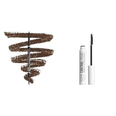 NYX Professional Makeup Crayon à Sourcils Micro Brow, Crayon Ultra-Fin Double-Embout, Teinte : Brunette & Gel à Sourcils Control Freak, Mascara avec Gel Fixant Transparent, 10 ml