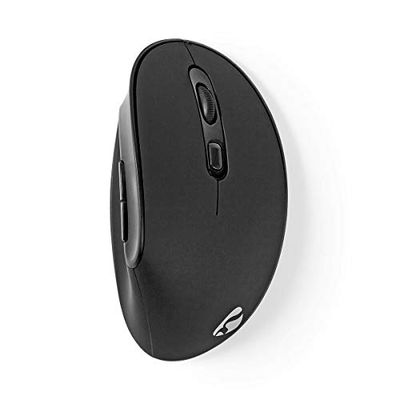 NEDIS mouse ergonomico wireless 1600DPI, mouse verticale destro, 6 pulsanti per PC e laptop, nero