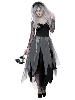 Smiffys Costume Sposa Sepolcrale, comprende Abito e Velo con Rose