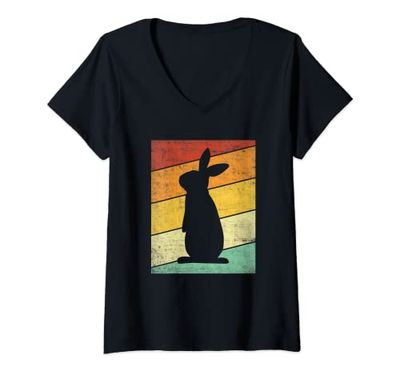 Mujer Rabbit Retro Shirt Women Men Vintage 80s Style Bunny Lover Camiseta Cuello V