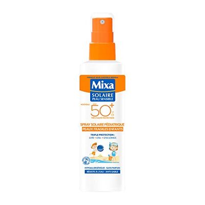 Mixa - Pediatryczny spray solarny SPF50+ Skóra łamliwa dla dzieci - hipoalergiczny, bez perfum, potrójna ochrona UVA, UVB, UVA długie