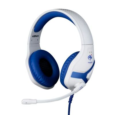 Konix FFF Auriculares Gaming con Cable Nemesis para PS4, PS5, Switch y Xbox - Micrófono 45° - Cable 1,5 m - Conector Jack de 3,5 mm - Blanco y Azul