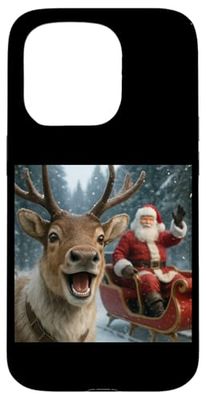 Funny Santa Claus in Sleigh with Reindeer Christmas Holiday Case for iPhone 15 Pro