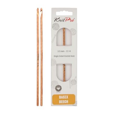 KnitPro Basix Birch: Crochet Hooks: Single Ended: 15cm x 3.50mm, Birchwood, Multi-Colour, 10mm