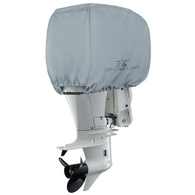 Explore Land Housse de Moteur Hors-Bord de Bateau, Robuste et imperméable en Polyester 600D, pour Moteur de 115 à 225 CV, Gris