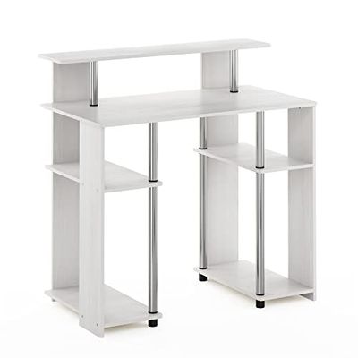Furinno JAYA Eenvoudig computerbureau, hout, wit eiken/roestvrij staal