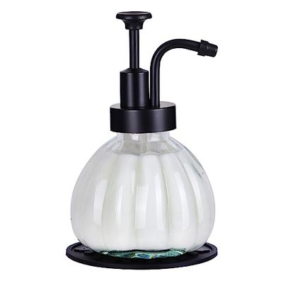 Dispensador de jabón de Vidrio de 8 onzas para encimera de Cocina y baño, Bomba de acción Suave, líquido de Manos Recargable, detergente para Platos, Estilo Granja con Bomba de loción de champú en