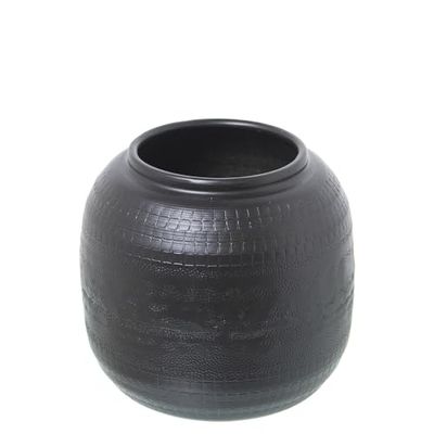 JARRÓN ALUMINIO TALLADO NEGRO_°16X15CM