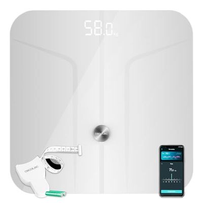 Cecotec Báscula de baño Surface Precision 9750 Smart Healthy. Función Bioimpedancia, Conectividad Bluetooth, 10 Parámetros, Superficie de vidrio templado
