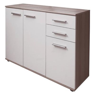 Dmora - Buffet Haut de Design Moderne avec 3 Portes et 3 tiroirs, Buffet de Cuisine, Buffet avec étagères et étagères, 103x35h70 cm, Couleur Blanc et Chêne