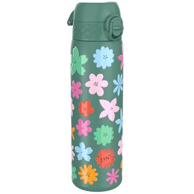 ION8 Lichtgewicht Stalen Waterfles, 600 ml/20 oz, Zonder Isolatie, Lekvrij, Makkelijk te Openen, Veilige Vergrendeling, Vaatwasserbestendig, Hygiënische Flipcover, Draaggreep, Duurzaam, Bloemen