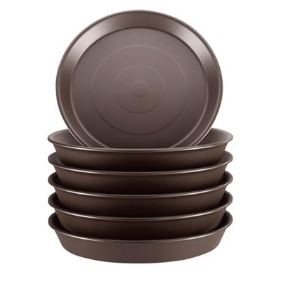 GROWNEER 6 Packs 21 CM Plant Saucer Plant Drip Trays, Plastic Plant Trays for Pots, Heavy Duty Pot Drip Trays for Indoors Outdoor Flower Planters, Brown