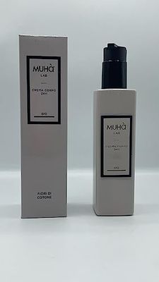 MUHA' | Ekologisk kroppskräm, Bergamottdoft och bärnstensgris, lugnande fuktgivande, lämplig för känslig och känslig hud, storlek på 230 ml