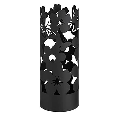 Baroni Home Portaombrelli Design Moderno Porta Ombrelli in Metallo Flowers con 2 Gancini e Vaschetta Scolapioggia Rimovibile 19X19X49 cm (Nero)