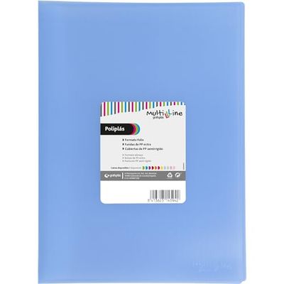 Grafoplás | Carpeta con Fundas Transparentes a4 | Azul Claro | 40 Fundas Polipropileno | Tamaño Folio | Tapas Flexibles | Poliplás Multiline | Perfecto Material Escolar y de Oficina