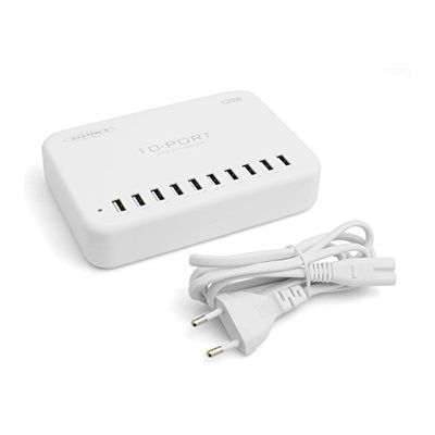 SYSTEM-S Hub USB 10 x 2.0 Tipo A Hembra a Fuente de alimentación 120 W 5 V múltiple 10 Puertos Cargador estación de Carga