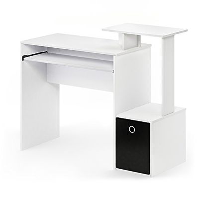 Furinno Econ Multifunctioneel thuiskantoor computerbureau met plank en sleuf, hout, wit/zwart, 40,01 x 40,01 x 86,61 cm
