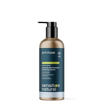 ATTITUDE Shampooing Volume & Brillance sans parfum, cuir chevelu sec sensible, avoine apaisante, cheveux fins, vegan, ingrédients naturels, bouteille aluminium rechargeable, 473 mL