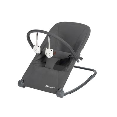 Bebeconfort Aster, Baby Rocker, 0–2 år, låg vikt (2,7 kg), platt hopfällning, justerbart ryggstöd, avtagbar leksaksbåge, trepunktssele, stationärt läge, Tinted Graphite