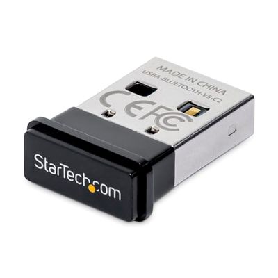 StarTech.com USB Bluetooth 5.0-adapter, adapter/dongel för PC/dator/bärbar dator, BT-adapter/stickheadset, aux-mottagare, Windows 10/Linux (USBA-BLUETOOTH-V5-C2), grå