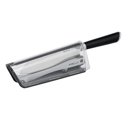 Tefal Couteau de cuisine Santoku 16,5 cm, Multiusages, Aiguiseur intégré, Technologie exclusive de verrouillage, Acier inoxydable allemand, Affûtage optimal, Etui innovant, Ever Sharp K2579024