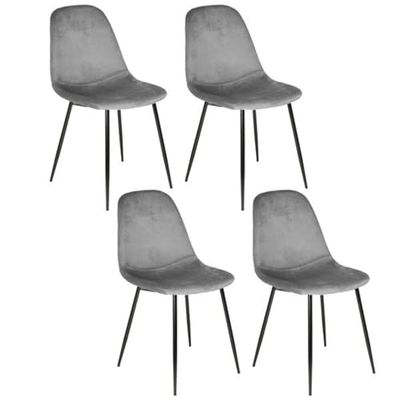 HOME DECO FACTORY, HD67071, Lot de 4 Chaises, Modèle Giulia, en Velours Gris Souris, Design élégant et Confortable, Parfaite pour Le Salon ou la Chambre, 54x85x44 cm, Couleur, Métal
