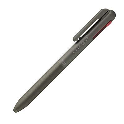 Pentel BXAC37D Calme Stylo à bille 3 couleurs, bruit de clic nettement atténué, zone de préhension aspect cuir, rechargeable, bille 0,7 mm = épaisseur de trait 0,35 mm, noir/rouge/bleu, 1 pièce