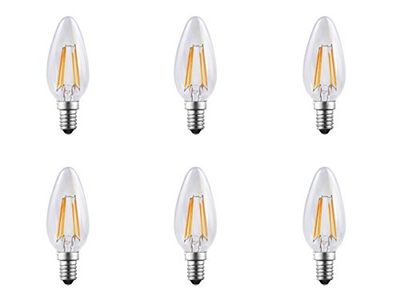 Electraline 92279 lampadina a candela LED filamento basso consumo 4W=40W luce calda attacco piccolo E14, 6 pezzi