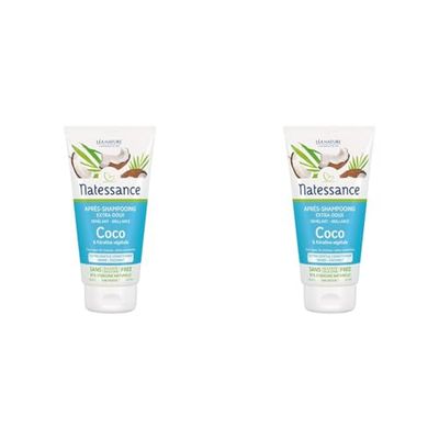 Natessance - Après-Shampooing Extra-Doux - Brillance - Coco & Kératine Végétale - Usage Fréquent - Tube 100% Végétal - 150 ml (Lot de 2)