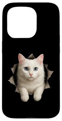 Cute Turkish Angora Cat Kitten Lover Cat Artwork Kids Women Case for iPhone 15 Pro