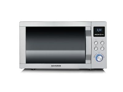 SEVERIN Microondas con grill y convección 3 en 1 para descongelar, cocinar y calentar, microondas digital, microondas potente, acero inoxidable cepillado/plateado, MW 7774