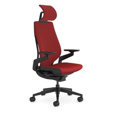 Steelcase Gesture, chaise de bureau ergonomique avec accotoirs à 360°, soutien lombaire 3D Live Back et têtière réglable Scarlet/Red