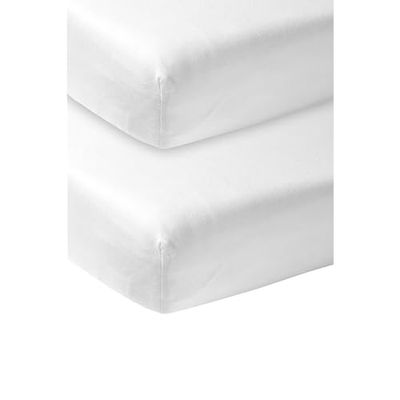 Lote de 2 lençóis ajustáveis Meyco Baby Uni para o berço (100 % algodão, ajuste graças ao cordão elástico ao redor, respirável, dimensões: 60 x 120 cm), branco
