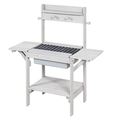 roba Cucina per Bambini BBQ - per Cameretta, Giardino, Terrazza, Esterno - Resistente alle Intemperie - Banco in Plastica e Ripiani - Regalo Compleanno, Natale, Pasqua - Legno Laccato Grigio