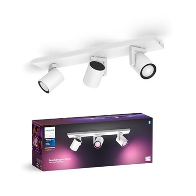 Philips Hue White & Color Ambiance Lampada da soffitto Argenta con tre faretti, faretti LED dimmerabili per il sistema Hue, controllo intelligente della luce tramite voce e app, bianco.