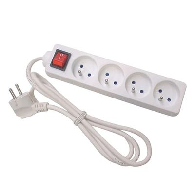 Perel Bloco multiplicado com interruptor, 4 tomadas com Terra Francesa (Tipo E), 3 m, 3 g1,5, interior, uso branco