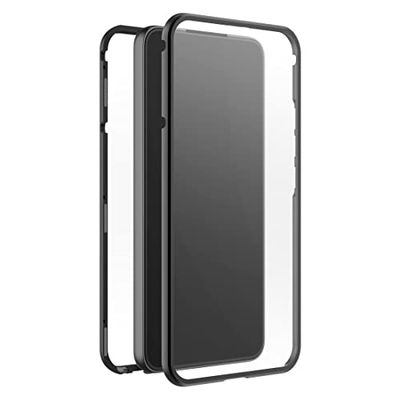 Black Rock - Custodia in vetro a 360 gradi, adatta per Samsung Galaxy S23 5G, chiusura magnetica, cover (trasparente con cornice nera)