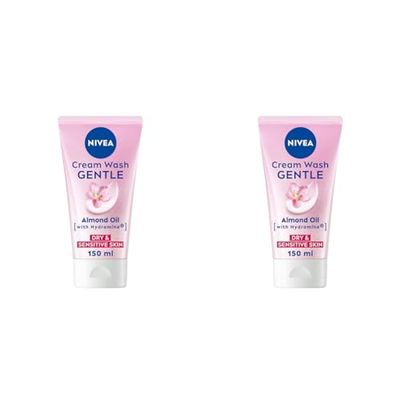 NIVEA Gentle Face Cream Wash (150ml), Face Cleanser with Almond Oil and Hydramine Gently Cleanses for Smooth, Healthy Skin, Face Wash for Dry and Sensitive Skin (Pack of 2)