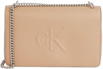 Calvin Klein Sac à Bandoulière Femme Sculpted Flap avec Chaîne, Gris (Crockery), Taille Unique
