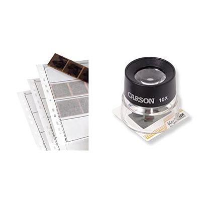 HAMA Fogli per archivio negativi medio formato - 100 pz., Trasparente & Lente d’ingrandimento da tavolo Carson LumiLoupe 10x