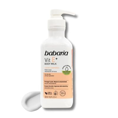 Babaria - Body Milk Vitamina E | Crema Corporal Hidratante Pieles Secas | Crema Hidratante 500ml | Crema Corporal Reafirmante Hidratación 24h