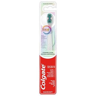 Szczoteczka do zębów Colgate Total Foam Cleaner, pomaga zwalczać problemy ze zdrowiem jamy ustnej, głębsze zastosowanie, większa głębokość wzdłuż linii dziąseł i między zębami