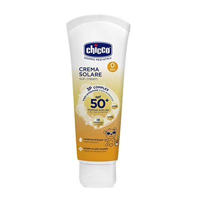 Chicco Crema solar triple protección 50+ para niños, resistente al agua, 0+ meses, 75 ml