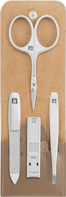 ZWILLING Estuche de manicura y pedicura, 4 piezas, piel de vaca, con cremallera, Premium, Topo