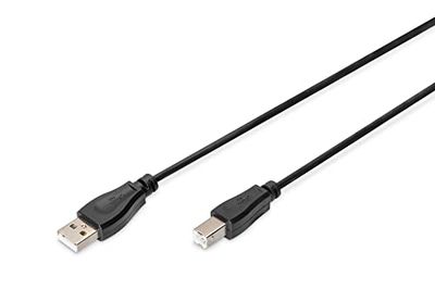DIGITUS USB 2.0 cable - 3 m - USB-A to Type B - 480 Mbps - connection cable for computers, notebooks, hubs, printers - black