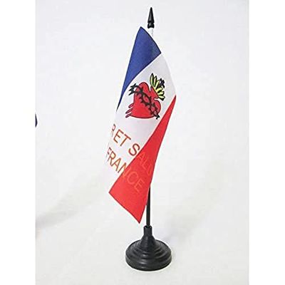 AZ FLAG - Drapeau De Table Espoir et Salut de la France 15x15 cm - Petit Drapeau Catholique Français De Bureau 100% Polyester Avec Hampe De 25cm Et Socle En Plastique Noir