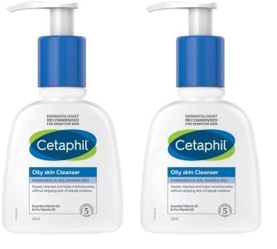 Cetaphil Oily Skin Cleanser, 236ml, Face Wash, For Combination to Oily Sensitive Skin, With Niacinamide (Pack of 2)